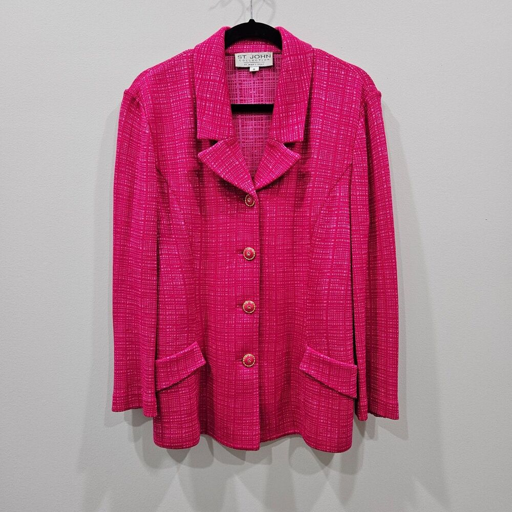 St. John Womens Two Tone Knit Blazer Jacket Size 8 Pink Gold Buttons Barbiecore